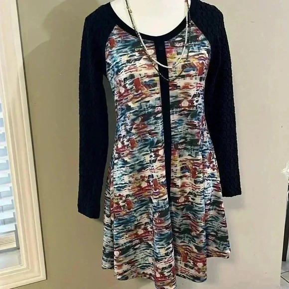 ❤️2/$50❤️[sz1]Maloka Pullover Multi Coloured Abstract Tunic Sweater Jersey Dress - Picture 4 of 10